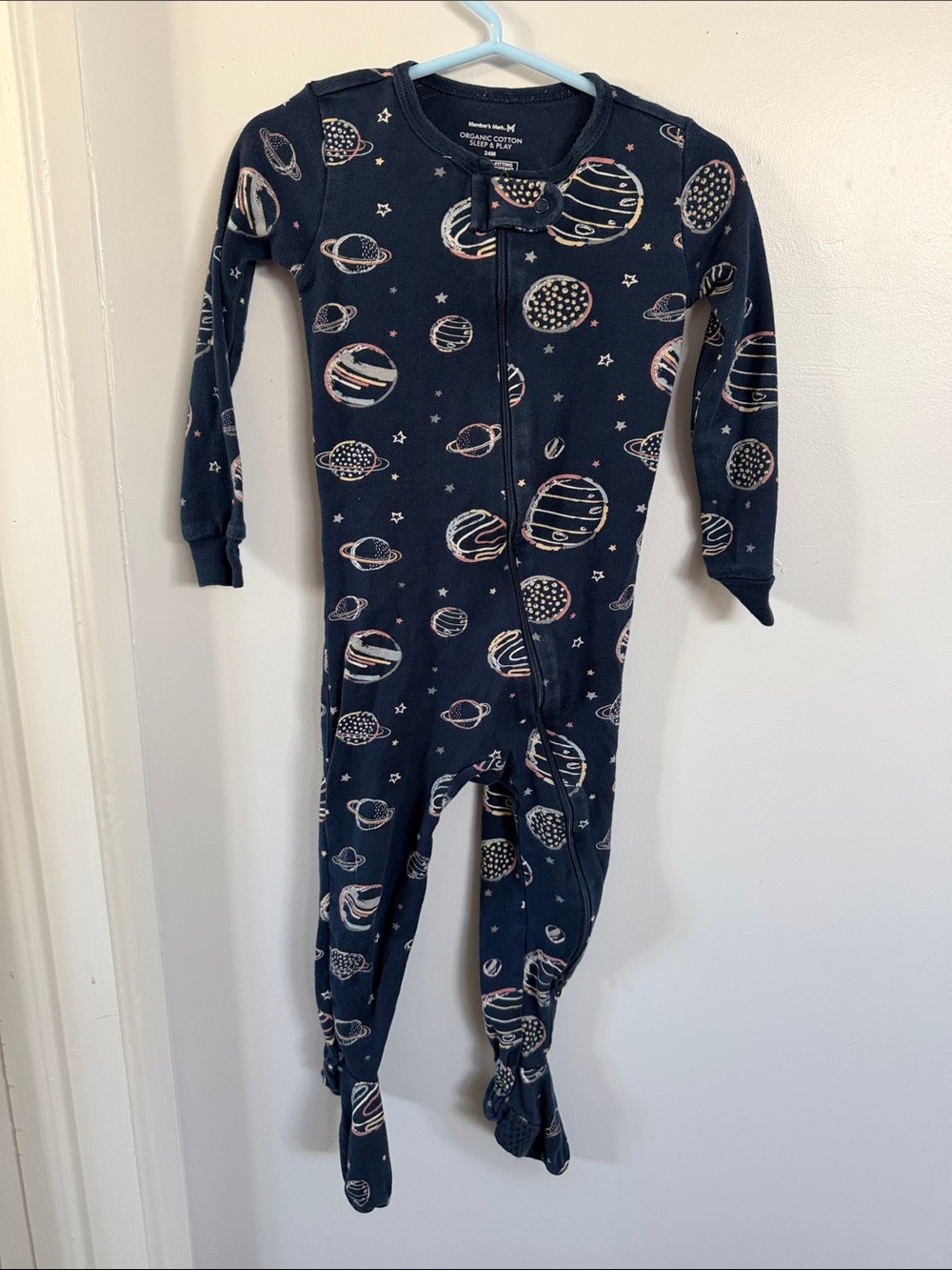 Kids Organic cotton space print solar system Footed Pajama 2T
